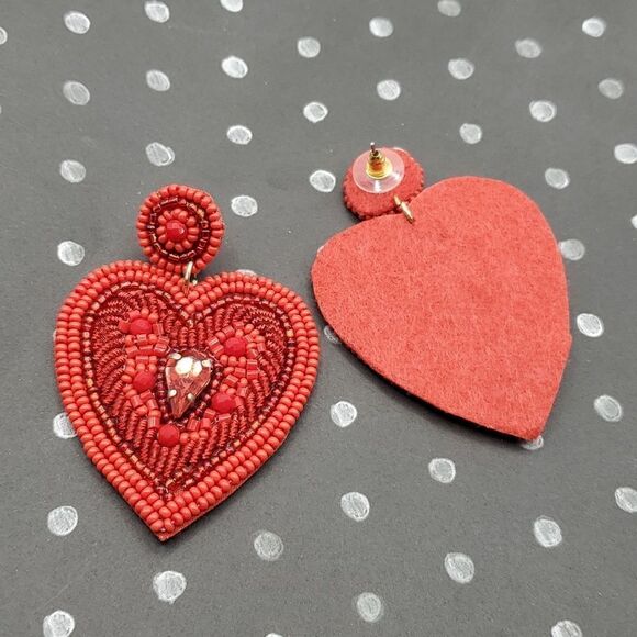 New Bling Red Heart Bead & Rhinestone Statement Earrings Valentines Christmas - Picture 4 of 8